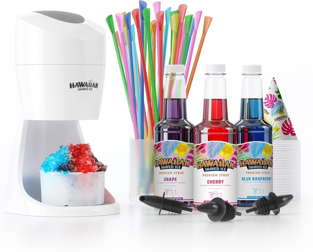 All-In-One Shaved Ice Kit - S900A Machine with Cherry, Grape & Blue Raspberry