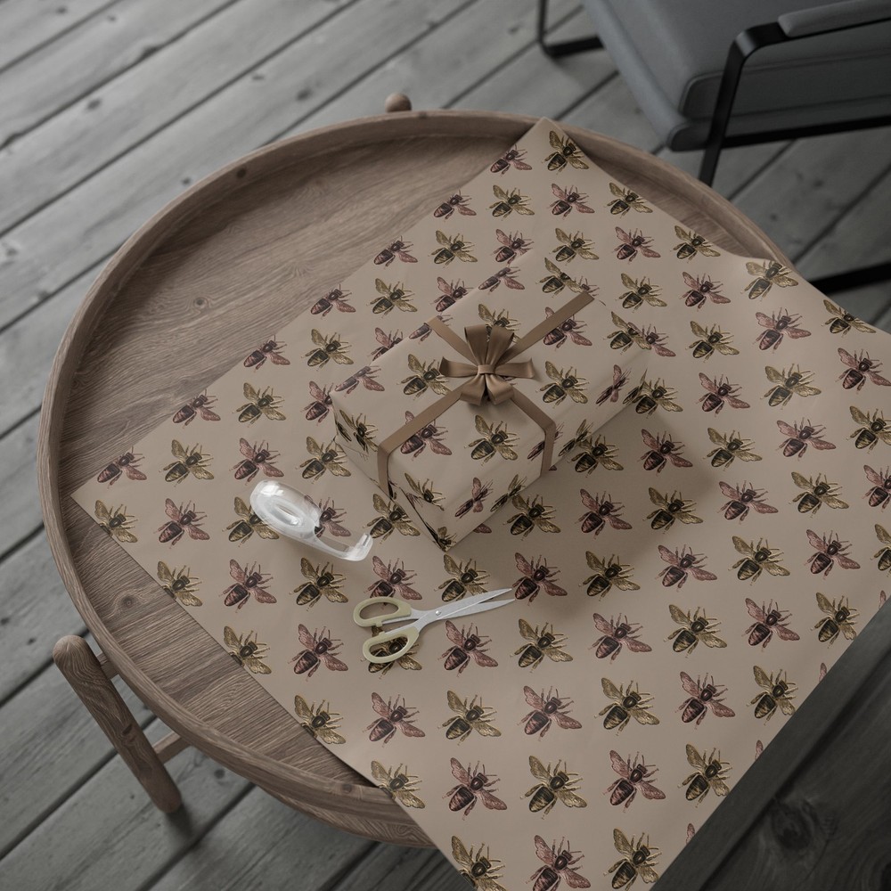 Tan With Black Bee Pattern Wrapping Papers