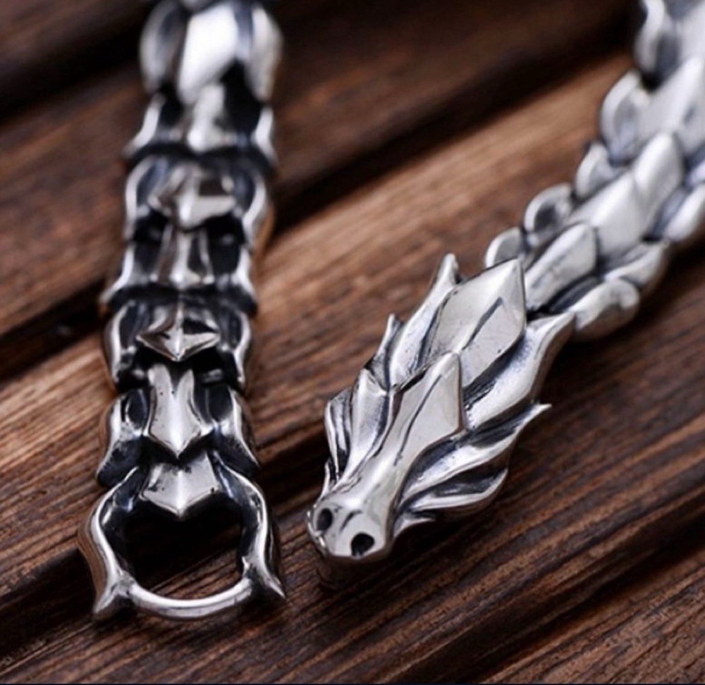 Sterling Silver Retro Dragon Link Bracelet