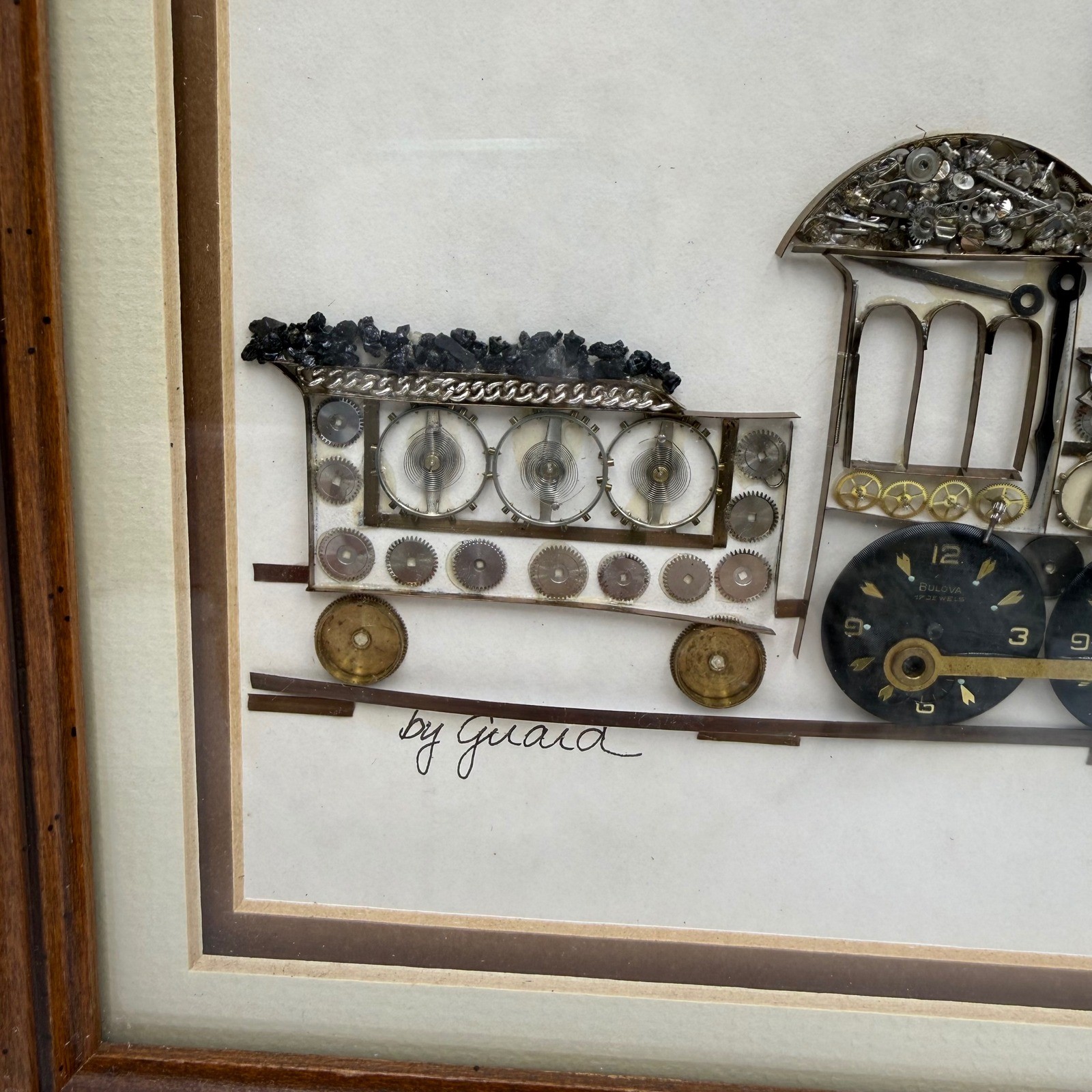 Vintage Handmade Framed Train Art Watch Gears & Findings