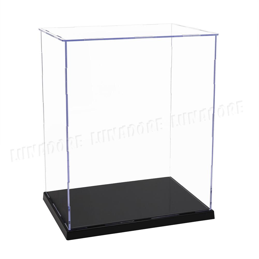 US 11.8"H Large Acrylic Display Case Self-Install Box Plastic Base Dustproof UV