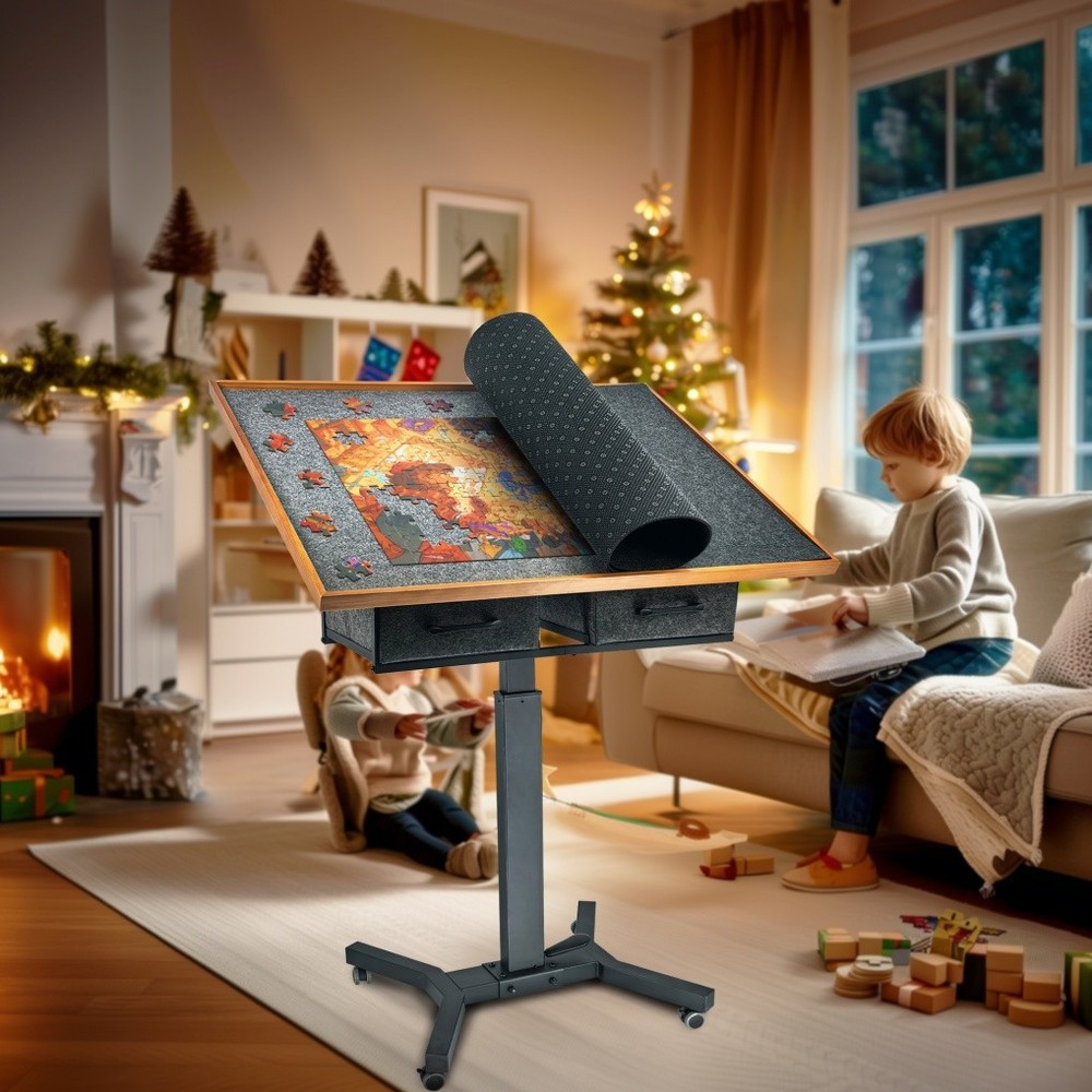 1500pcs Rolling Jigsaw Puzzle Table with Legs Adjustable Heigh/Tilting/360Rotate