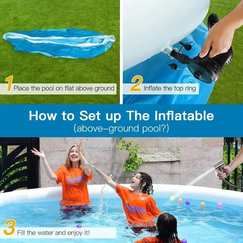 Inflatable Swimming Pool with PVC Construction Easy Setup and Storage Blue