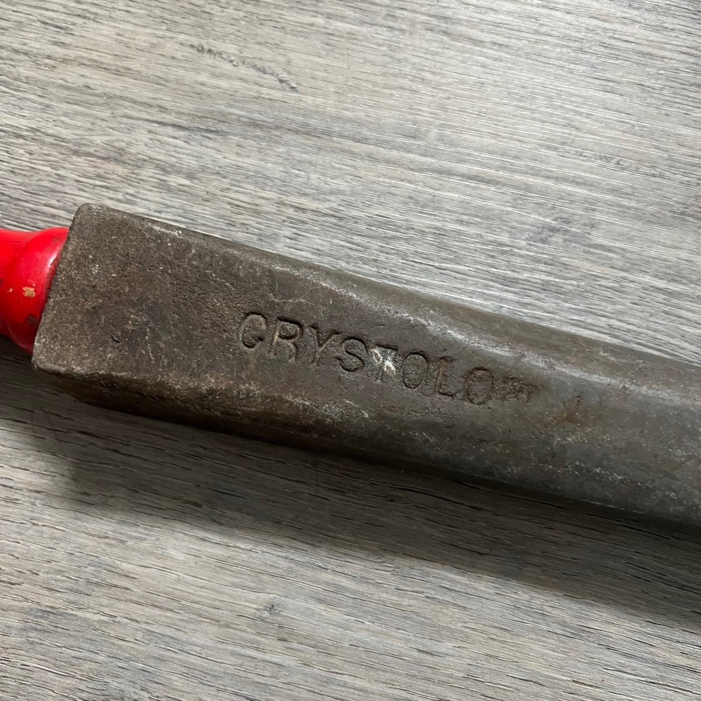 Vintage Crystolon Rectangular Metal Block File Knife Sharpener Red Handle