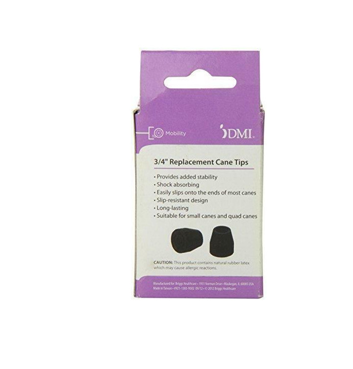 DMI Walker and Cane Tips with Metal Inserts, ¾ Inch Black 2 Count