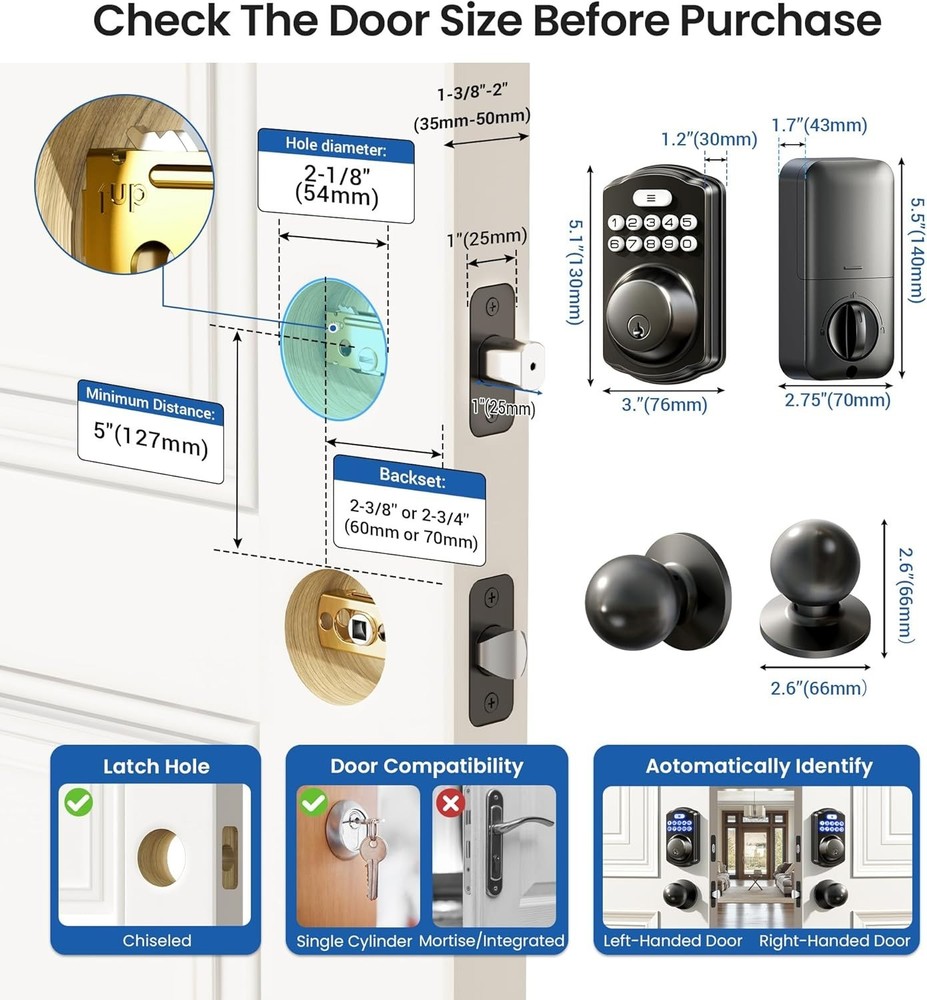 Keyless Entry Door Lock with Backlit Keypad - Matte Black