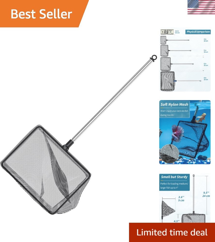 Durable Fish Net with Soft Nylon Mesh & Extendable Handle for Safe Transfers
