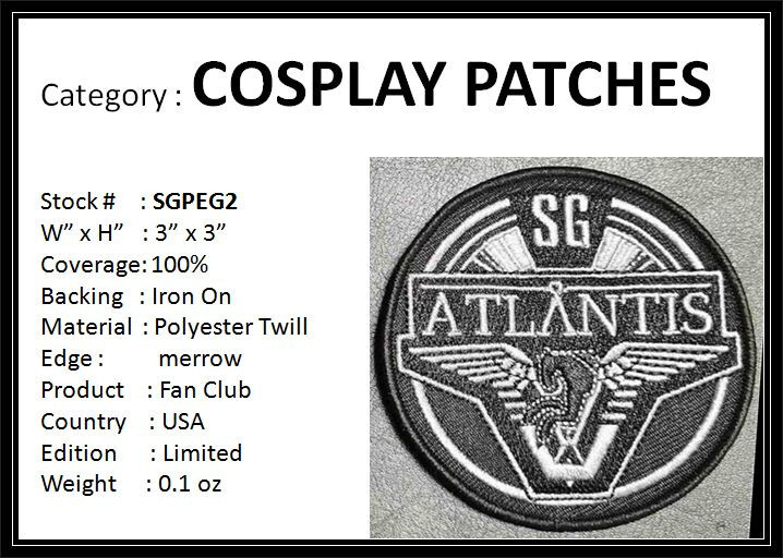 RARE STARGATE SG PEGUSUS TACTICAL 3" PATCH - SGPEG2