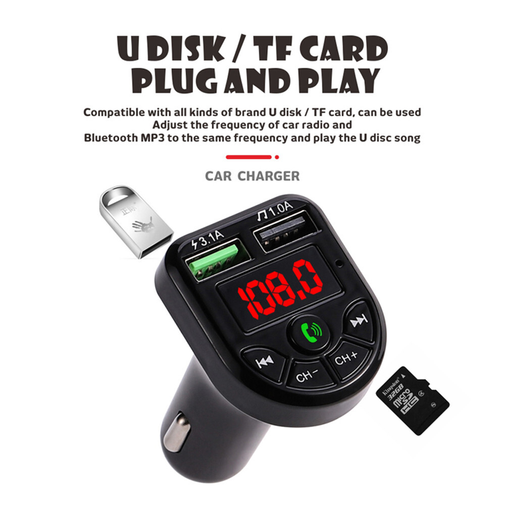 LED FM Transmitter BT-Compatible 5.0 Car kit Dual USB Charger MP3 Music Player