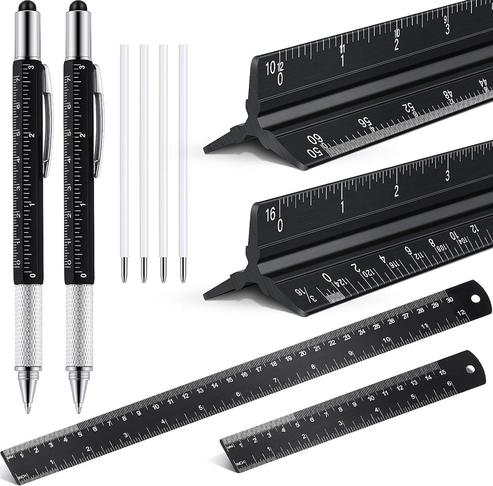 10 Pieces 12 Inch Architectural Scale Ruler Aluminum Triangular Engineering Rule