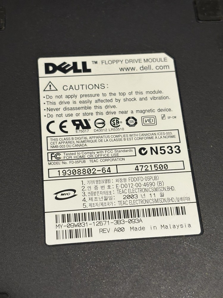 Dell FD-05PUB 3.5" External Floppy Drive Module USB