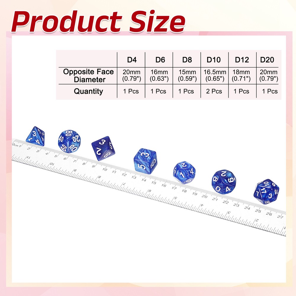 7pcs polyhedral dice set for role-playing games, blue pearl pattern