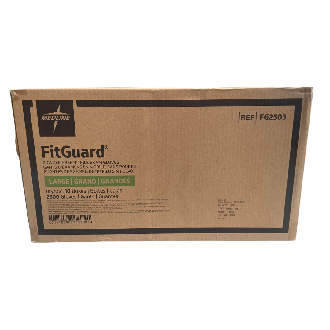 Medline Fitguard Nitrile Exam gloves 2500ct per case, sizes S/M/L