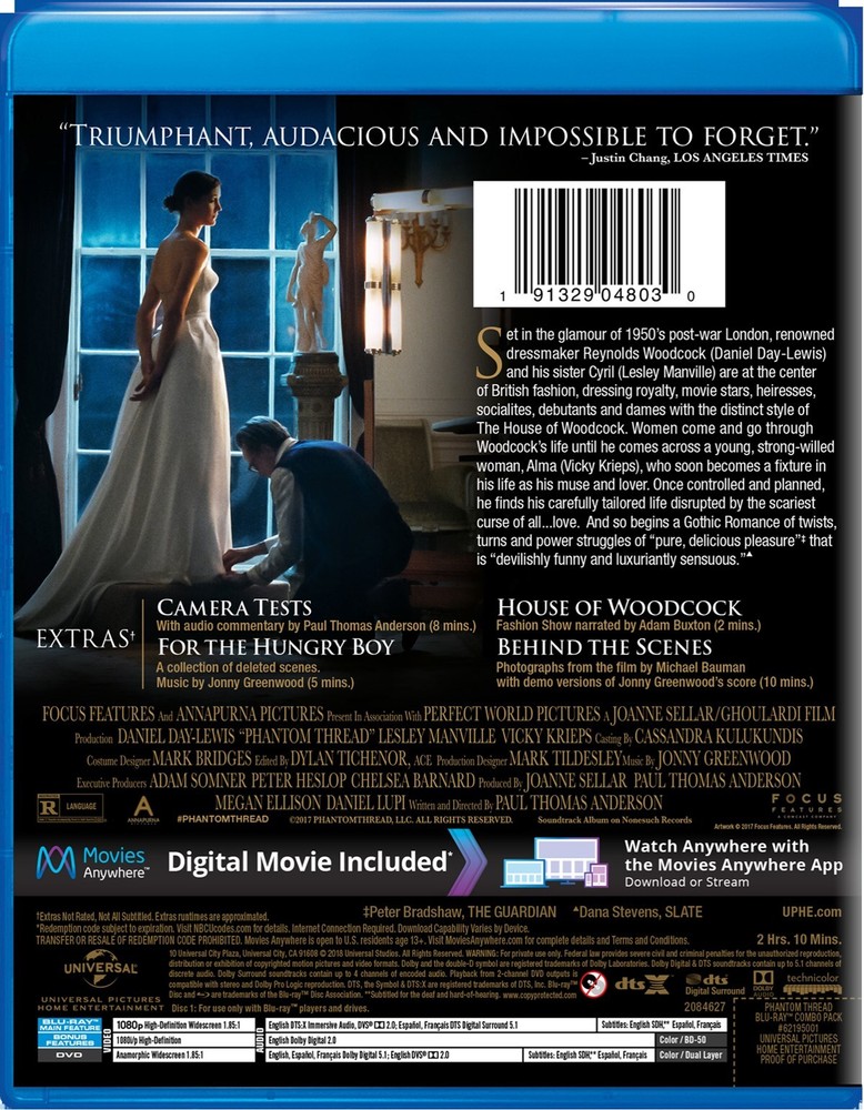 Phantom Thread Blu-ray Daniel Day-Lewis NEW