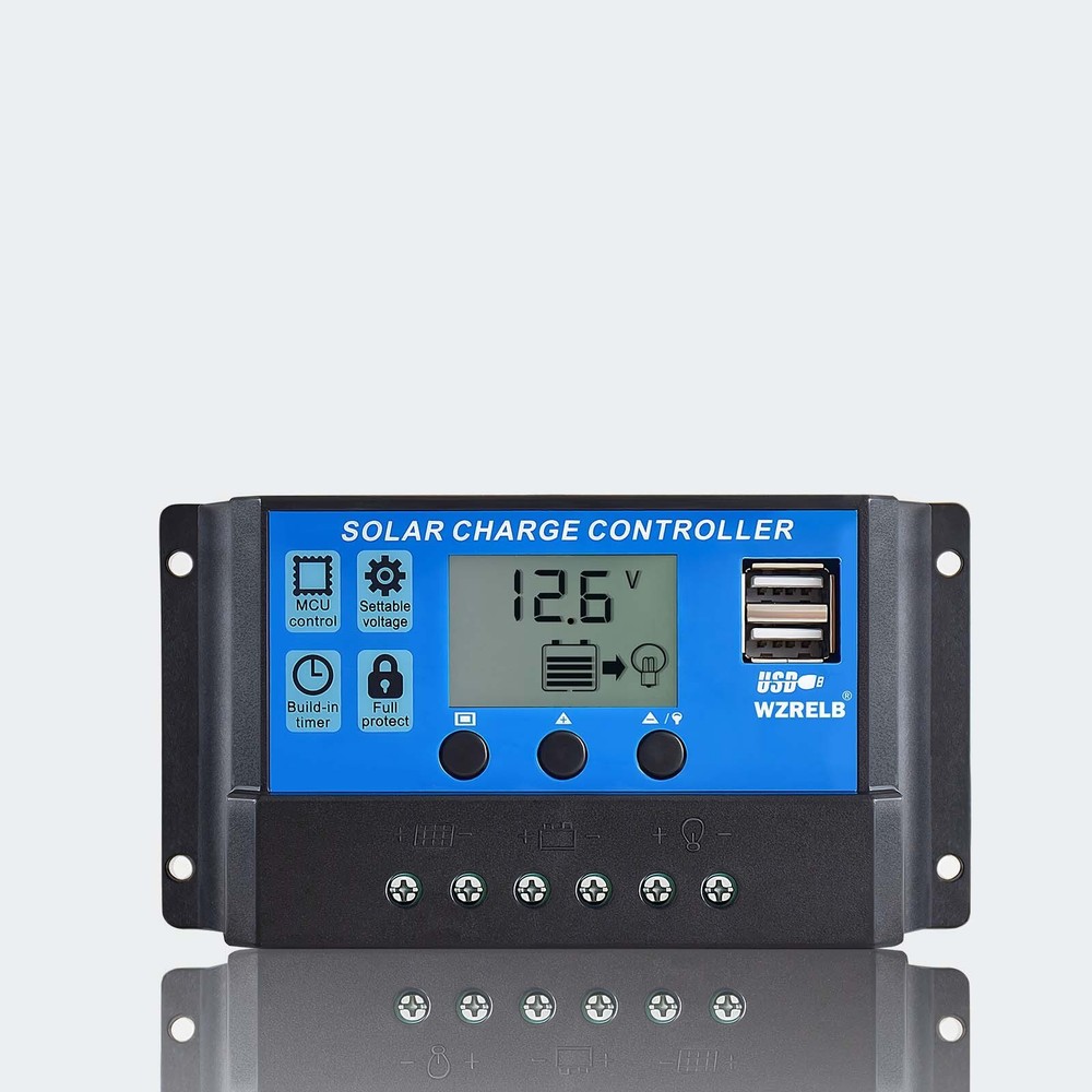 PWM Solar Panel Battery Charge LCD Controller 10A 12V/24VAuto Regulator Dual USB