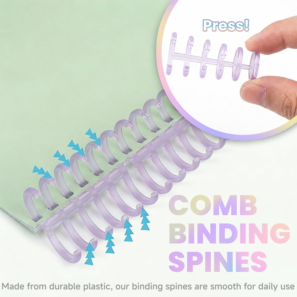 20 PCS Comb Binding Spines,Plastic Spiral Binding Coils,Easy to Adding Pages for