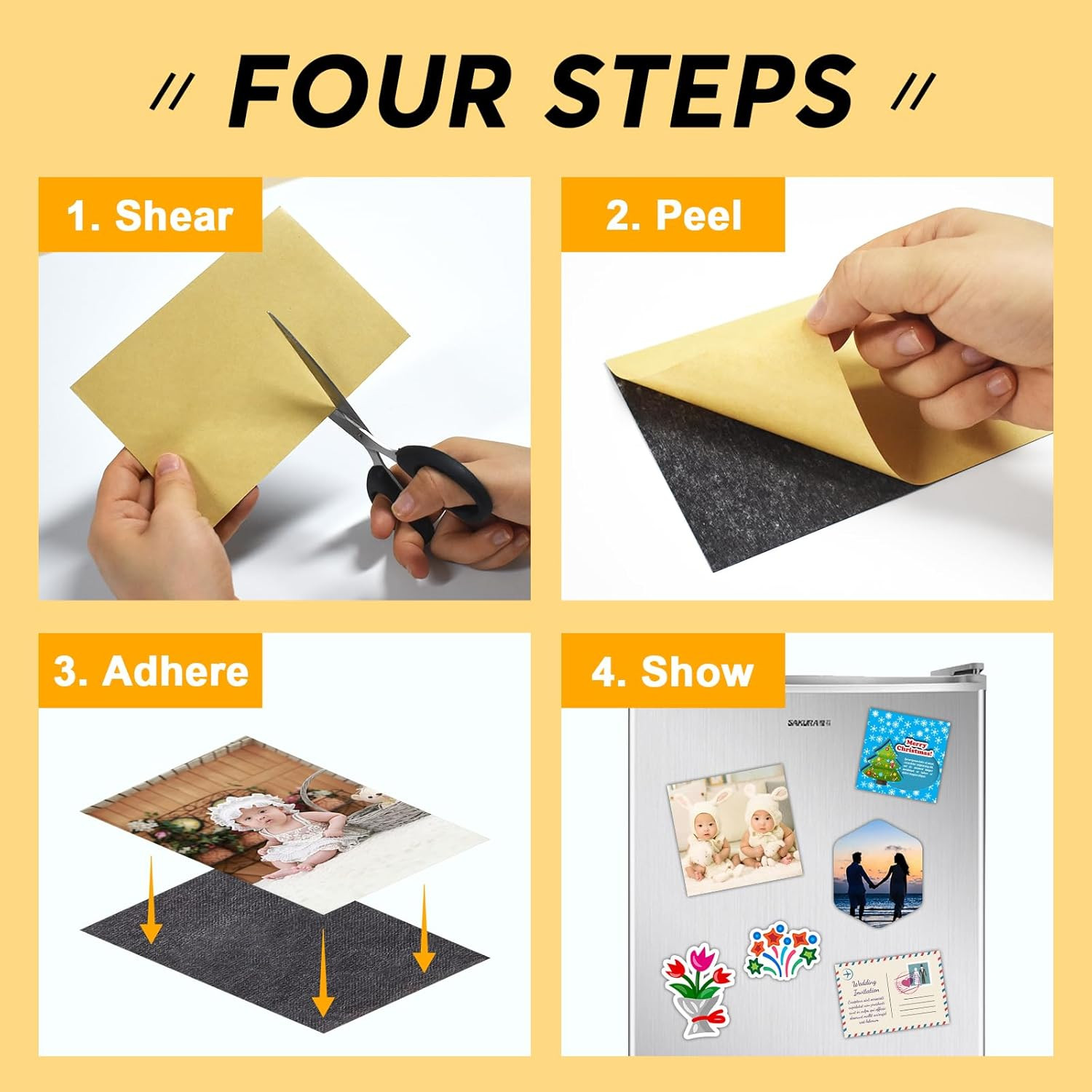 Magnetic Sheets with Adhesive Backing, 6 Pack 4"X6" Picture Size, Photo Magnets
