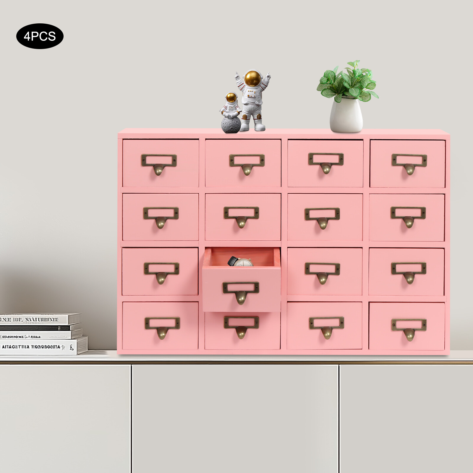 Vintage 4 PCS Drawer Cabinets Pink 64-Drawer Storage Box Storage Cabinet
