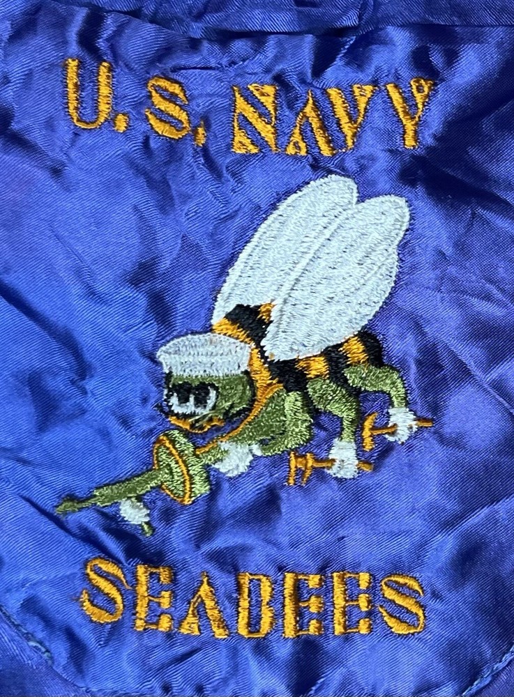 Vintage WWII Era US Navy Seabees Embroidered Silk Apron Antique USN Early Old