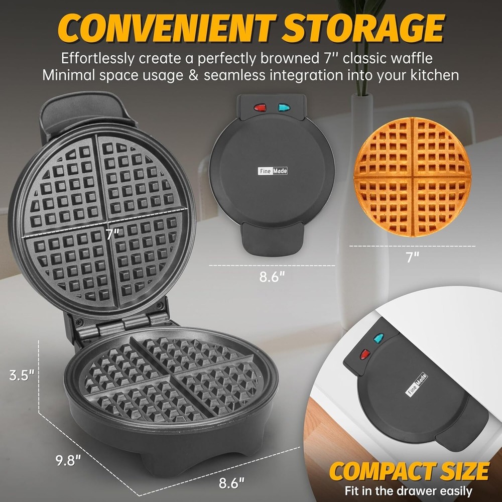 7'' Classic Non-Stick Waffle Maker - Effortless Cooking & Easy Storage