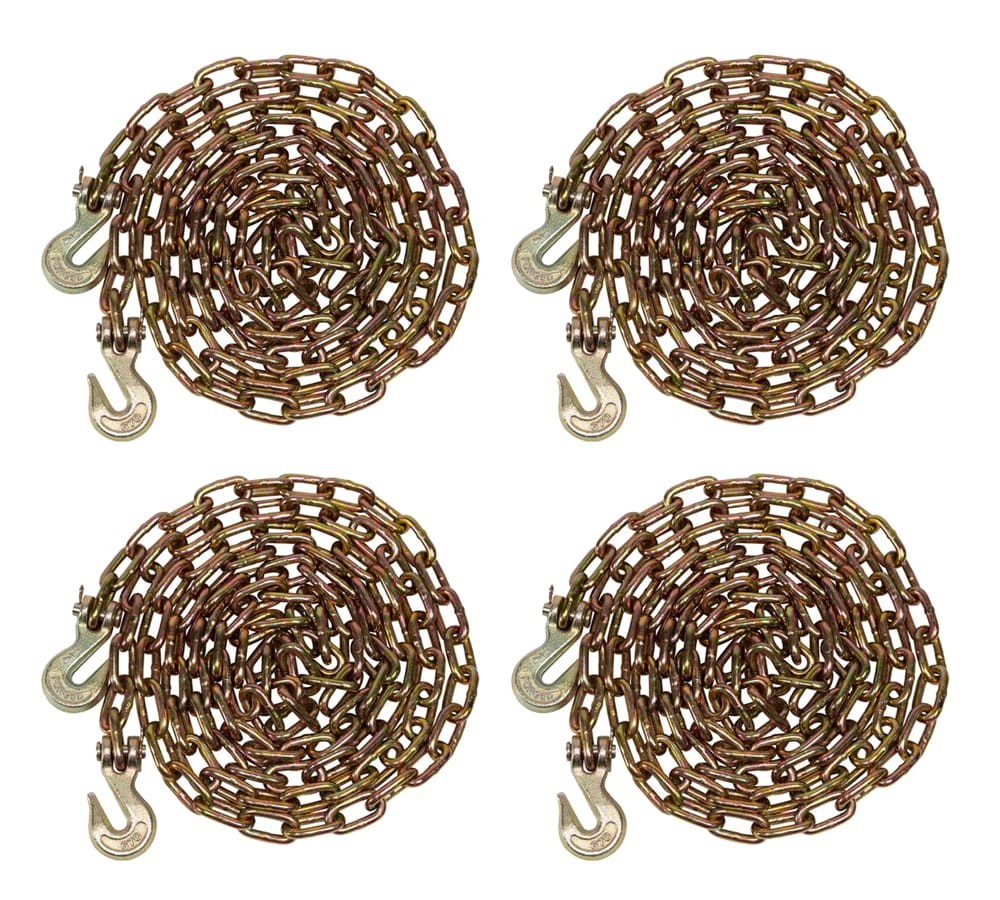 4PK 1/4"x12' Transport Binder Chain Grade 70 w/ Grab Hook 3150 LBS WLL Tow Chain