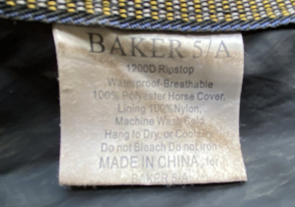 76" Authentic BAKER 5/A Waterproof Breathable Turnout Sheet~1200D~Buckle Front