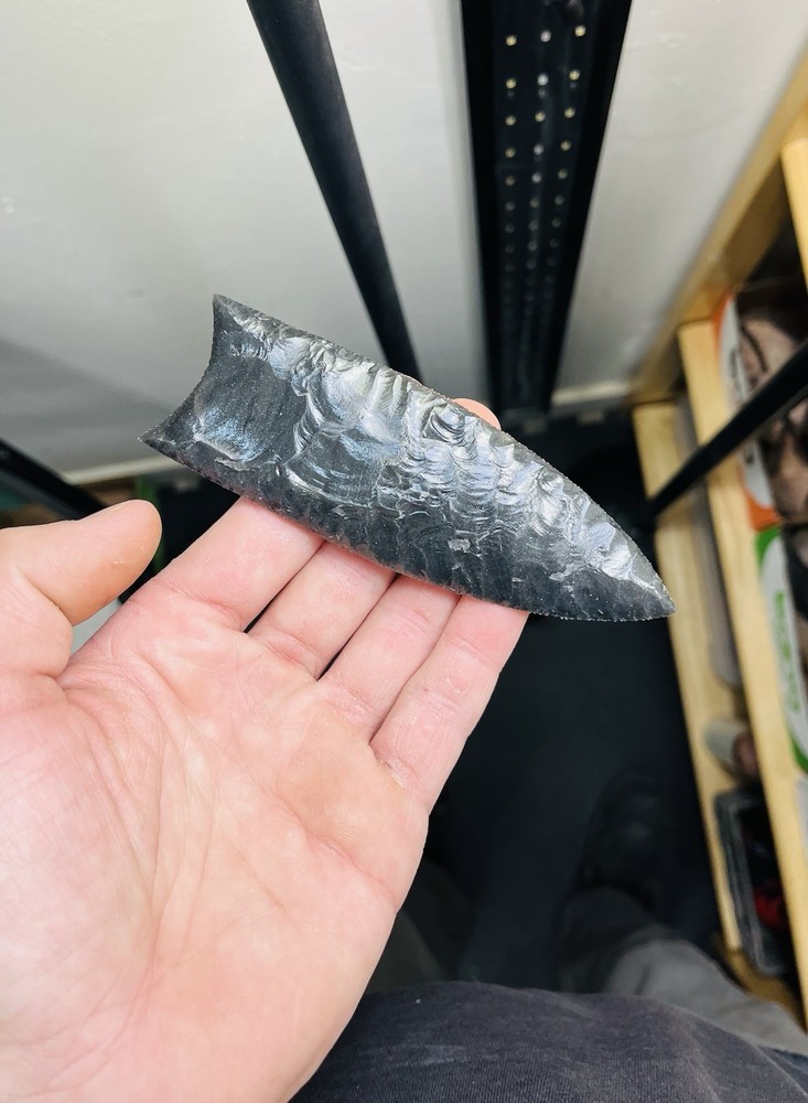 5” 1/8 Utah Black Obsidian Clovis Arrowhead.