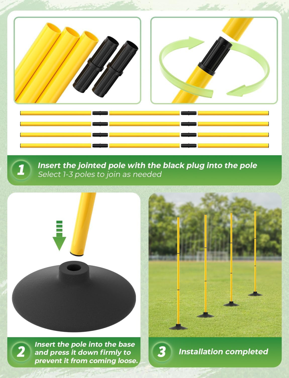 Agility Poles 4 Pack 50" Sports Soccer Training Poles,Detachable Speed Training