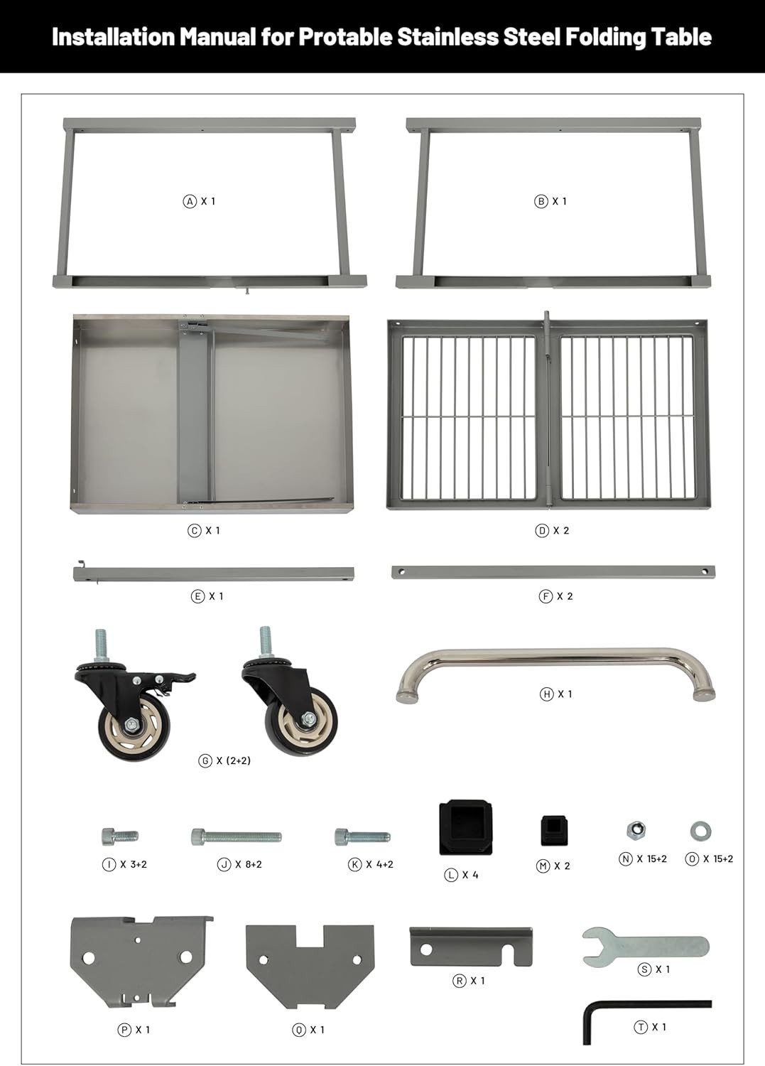 3-Tier Stainless Steel Rolling Utility Cart, 300 LBS Foldable Service Table