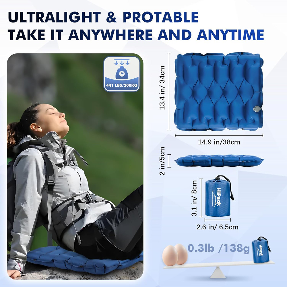 Compact Memory Sleeping Pad and Inflatable Seat Cushion