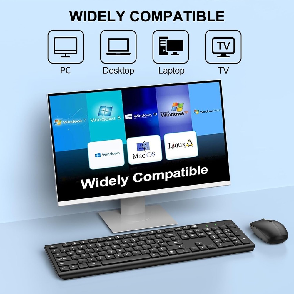 Wireless Keyboard and Mouse Combo, Full-Size Silent Ergonomic Keyboard & mouse