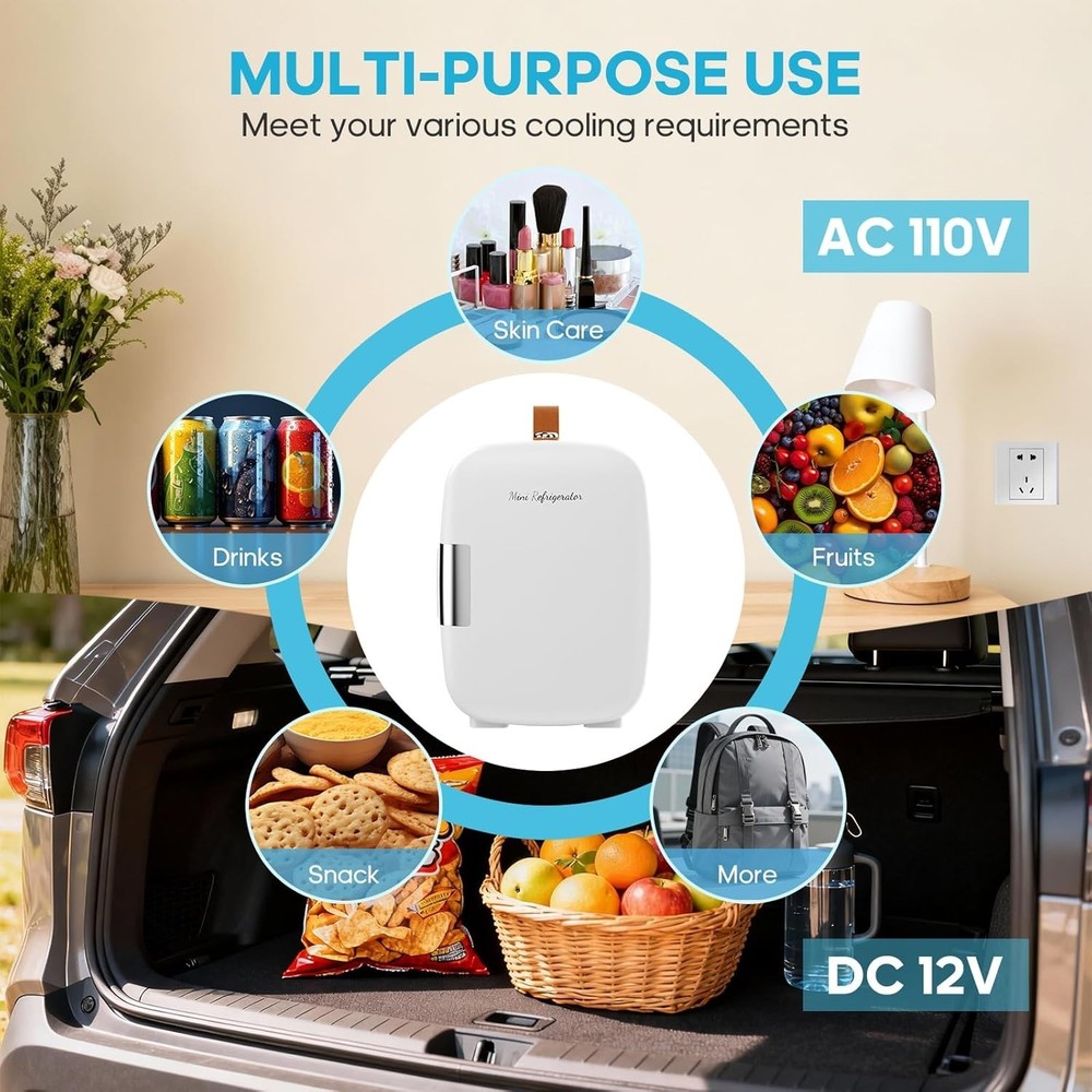 4L Skincare and Beverage Mini Fridge – Adjustable Temp Control & Portable