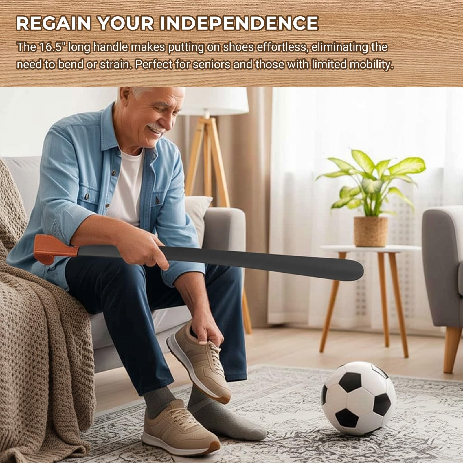 Amroicus Metal Shoe Horn Long Handle 16.5" & 7.5", 2 Pack S,L, Black