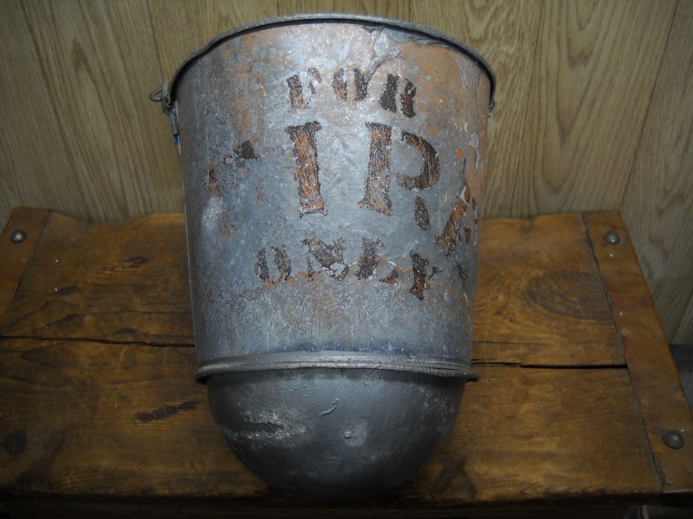 Vintage Galvanized Fire Bucket - Round Bottom- Fire Fighter