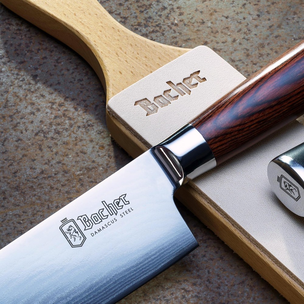 Bacher Premium Double-Sided Leather Strop for Knife Sharpening + Polishing Compo