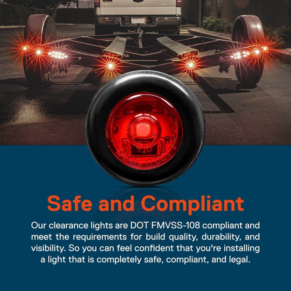 10pc 3/4" Round Red LED Trailer Bullet Clearance Side Marker Light - DOT P2PC