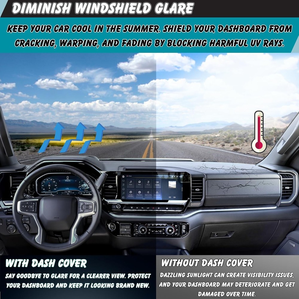 Dashboard Cover Non-Slip Dash Mat For 2022 2023 2024 2025 Chevy Silverado 1500