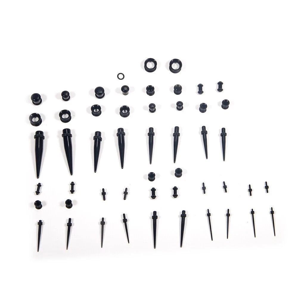 50pcs Ear Stretching Kit 14G-00G Taper Ear Gauges Plugs Tunnels Expander Set
