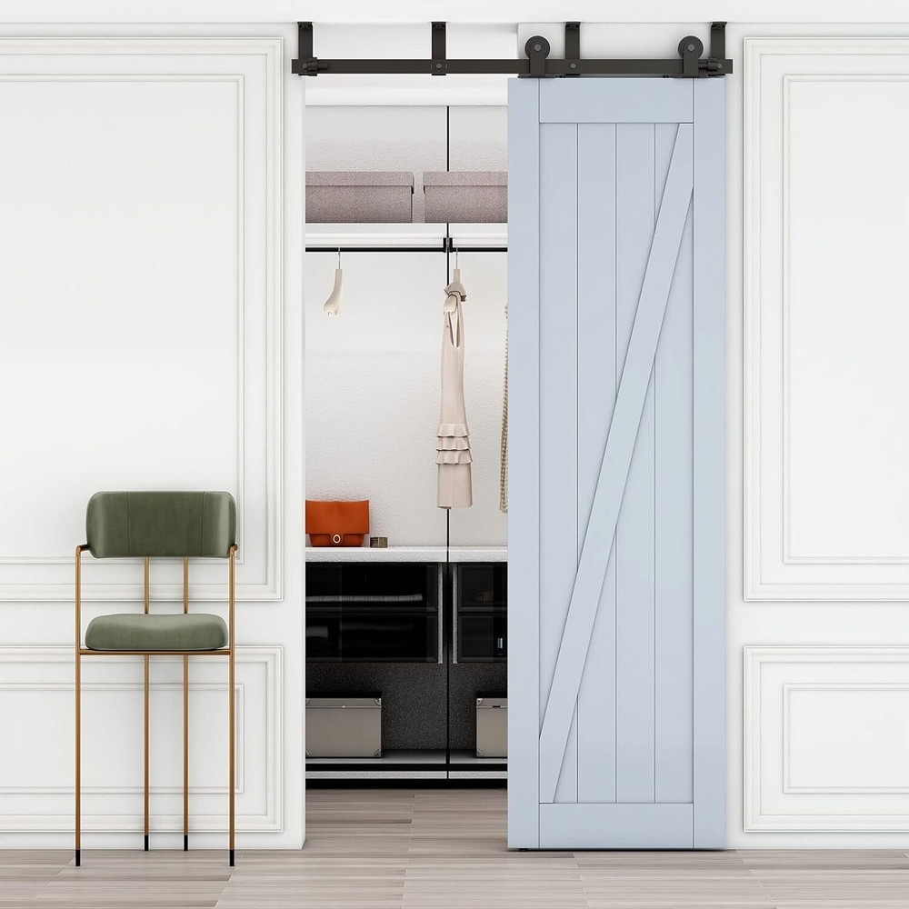 5FT Ceiling Mount Bracket Sliding Barn Door Hardware Kit ,T-shaped Single Door