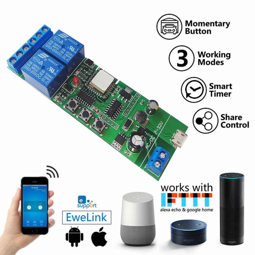 EWelink WiFi Relay Inching Self-Locking Interlock Switch Module Remote On/Off c