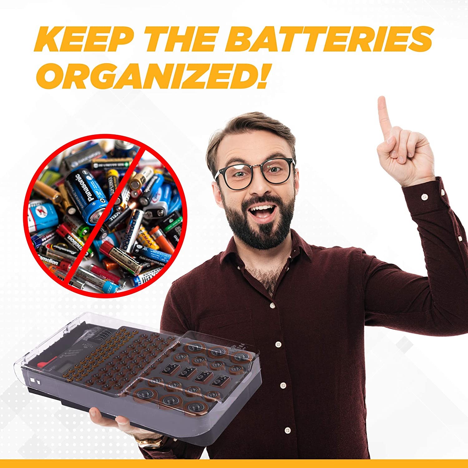 ELITRA HOME 180204 Ultimate Battery Storage Organizer, Holds 104 Batteries Clear