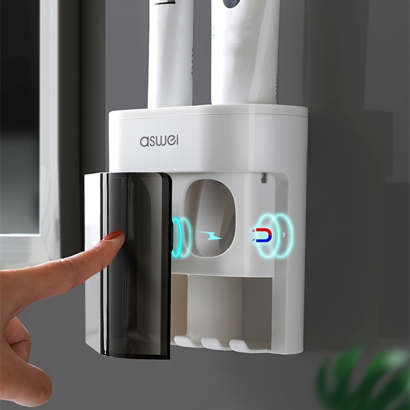 Automatic Toothpaste Dispenser Set Wall Mount Toothbrush Holder No Drill Rack