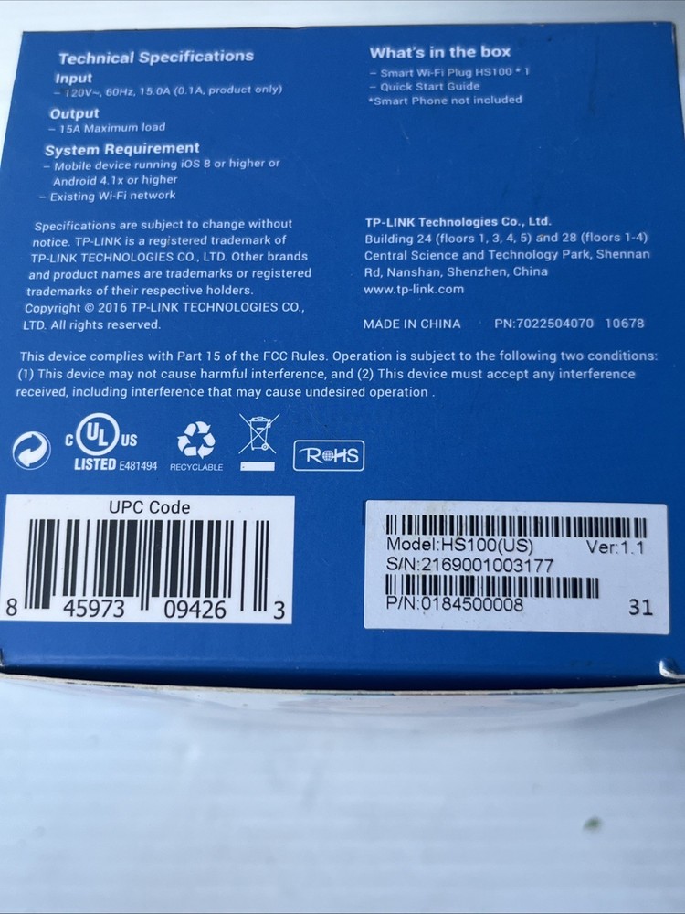 TP-Link Smart Wi-Fi Plug HS100 - New