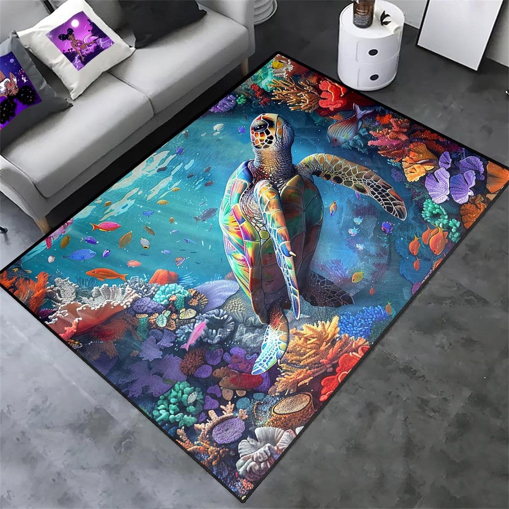 Sea Turtle Rug - Rugs for 4'6" x 6' (Rectangular), Multi-043