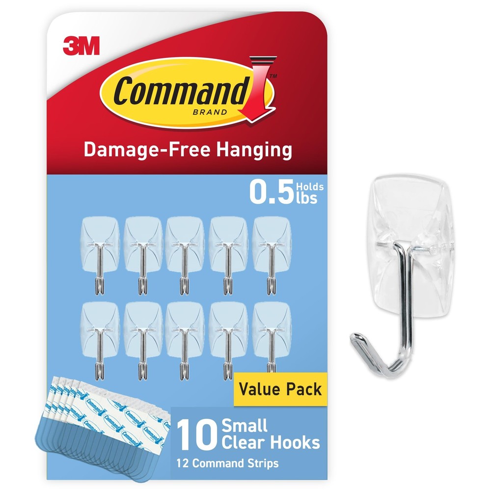 Command Small Clear Wire Toggle Hooks, 10 Wall Hook and 12 Small,