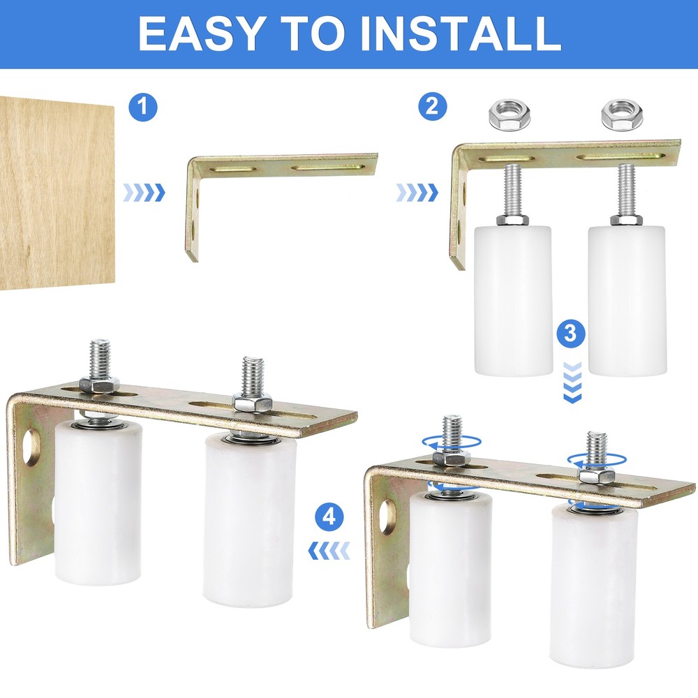 2Pcs Slide Gate Guide Rollers 3" Nylon Gate Support Rollers with Bracket White