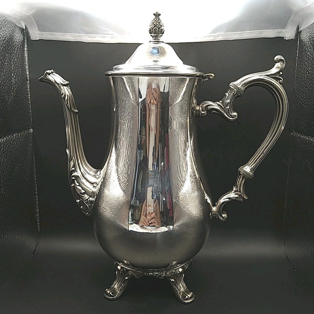 WM ROGERS Silver Plate Teapot Eagle & Star Hallmarks Footed Pineapple Vintage