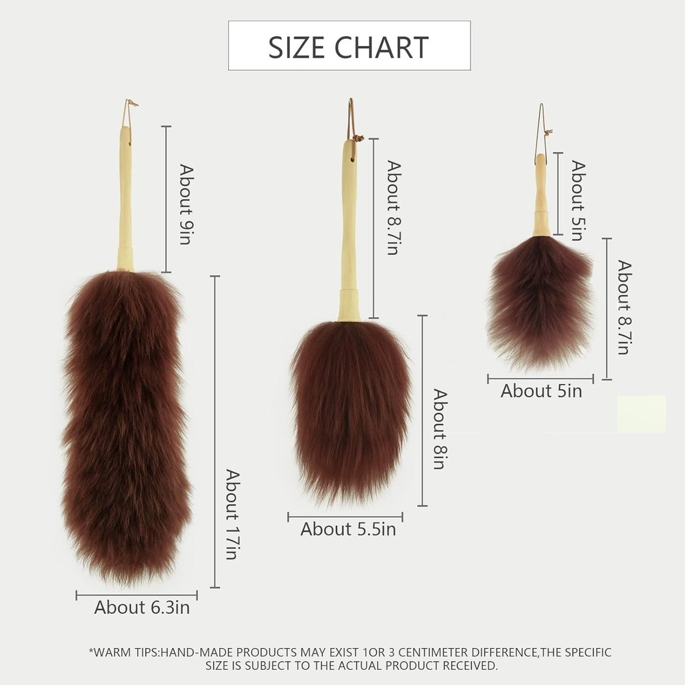 Lambswool Duster 14'' Length Solid Wooden Handle Leather Hang Strap Cleaning