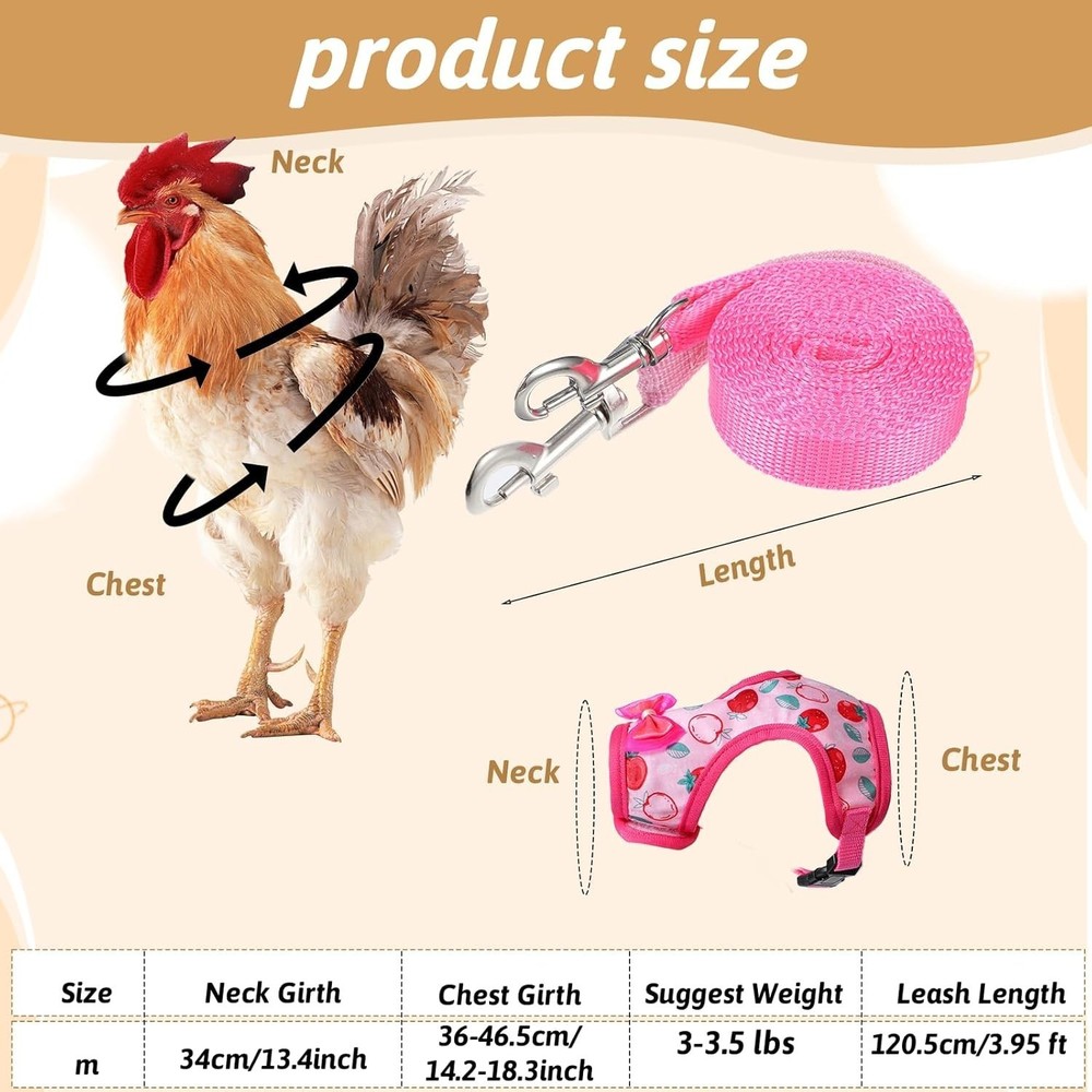 2 Pcs Adjustable Chicken Harness & Leash Set Comfortable Chicken Vest Elastic
