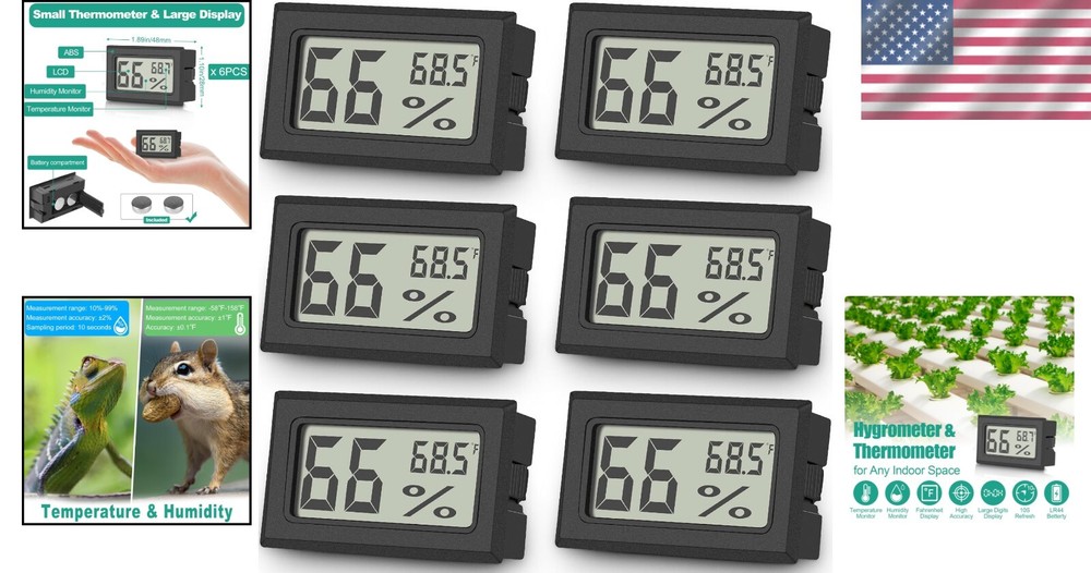 Compact Mini Thermometer & Hygrometer Set with High Accuracy Display - 6 Pack